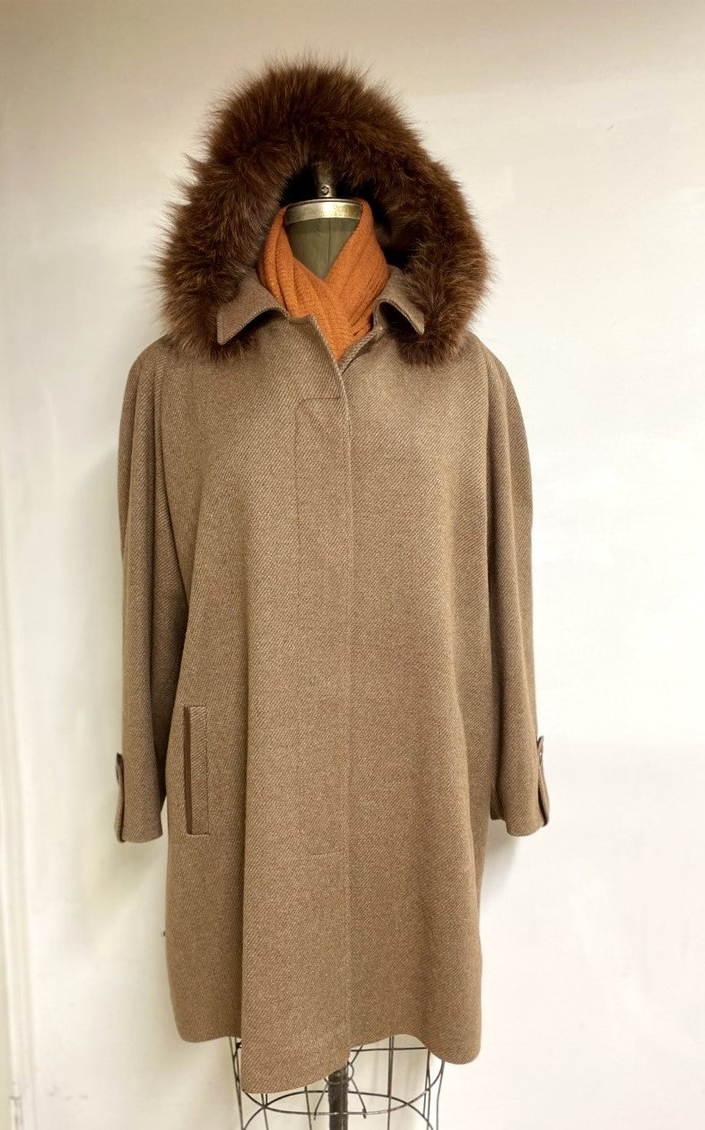 Esther Car Coat - 100% Pure Virgin Merino Wool- Detachable Fox Hood