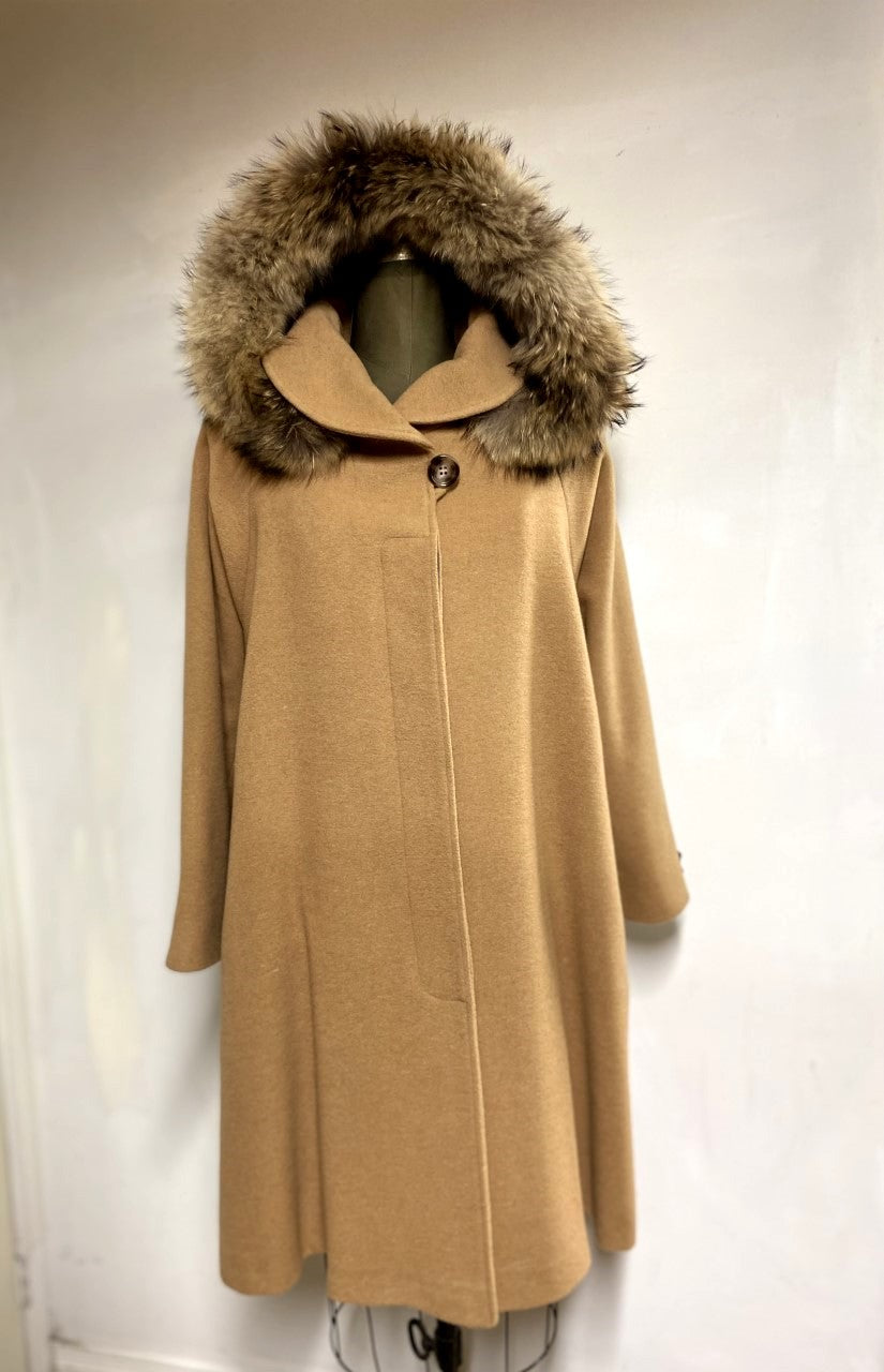 Rachel Coat -Cashmere & Wool Blend - Detachable Fox Hood